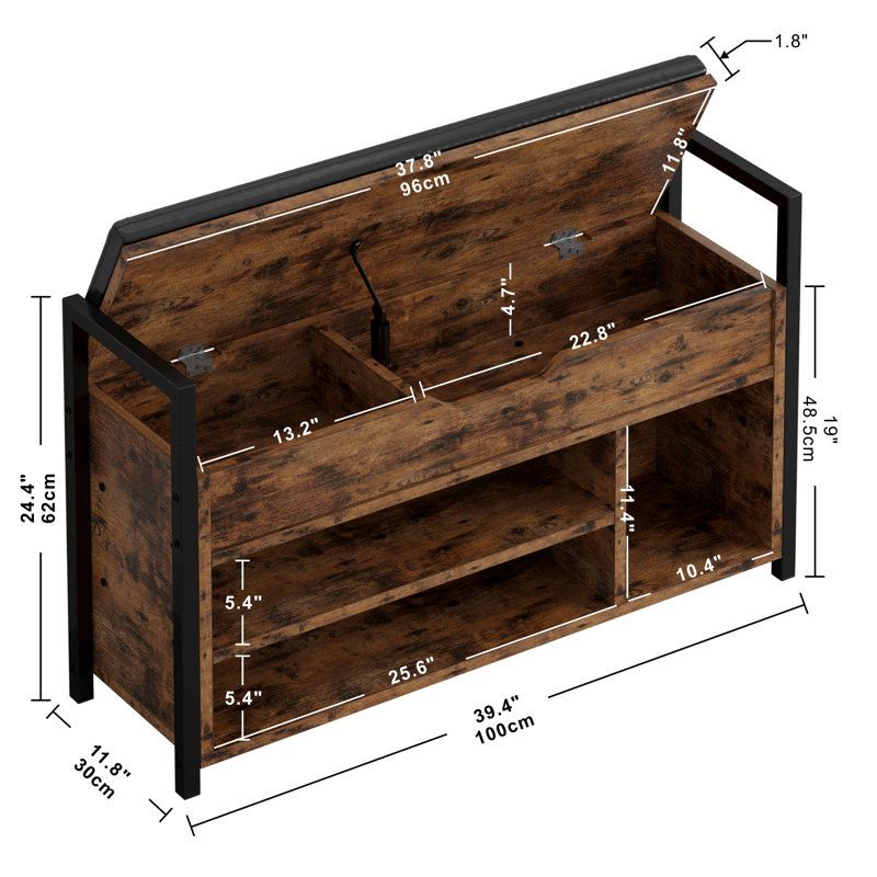 Lookebill Upholstered Storage Bench, 24.4" H x 35.4" W x 11.8" D