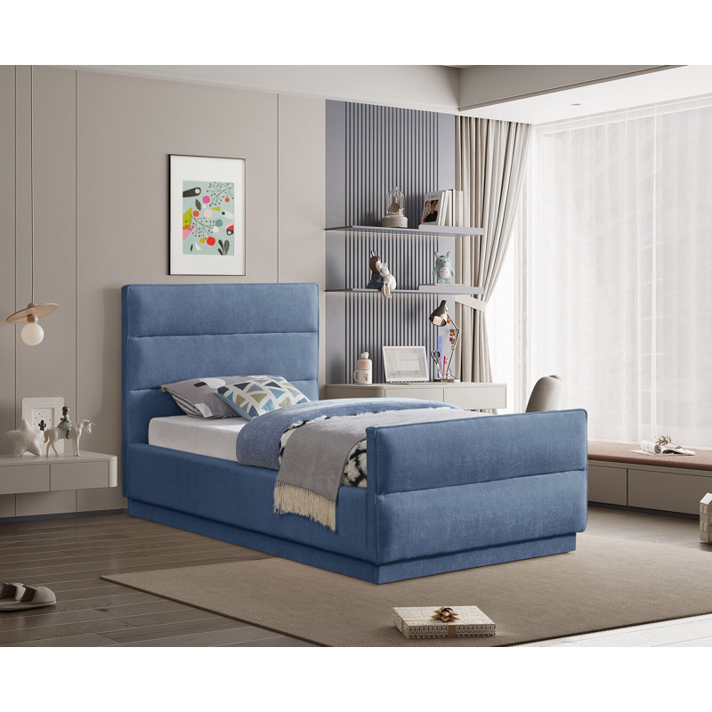 Lit tapissier standard capitonné Paxton, Simple, Tissu chenille bleu pâle