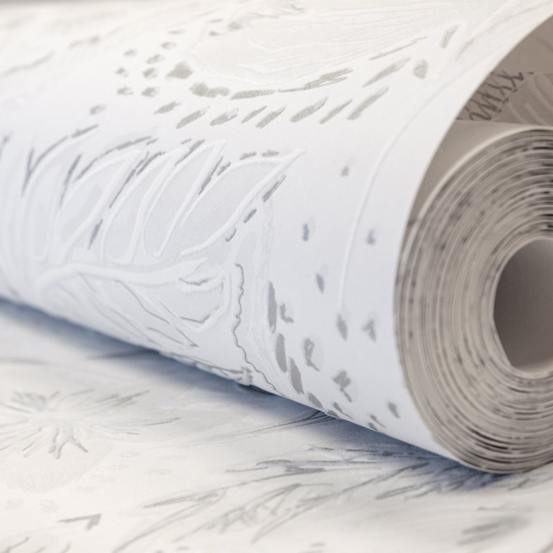 Pepper Embossed Wild Flower Felice Wallpaper Roll, White