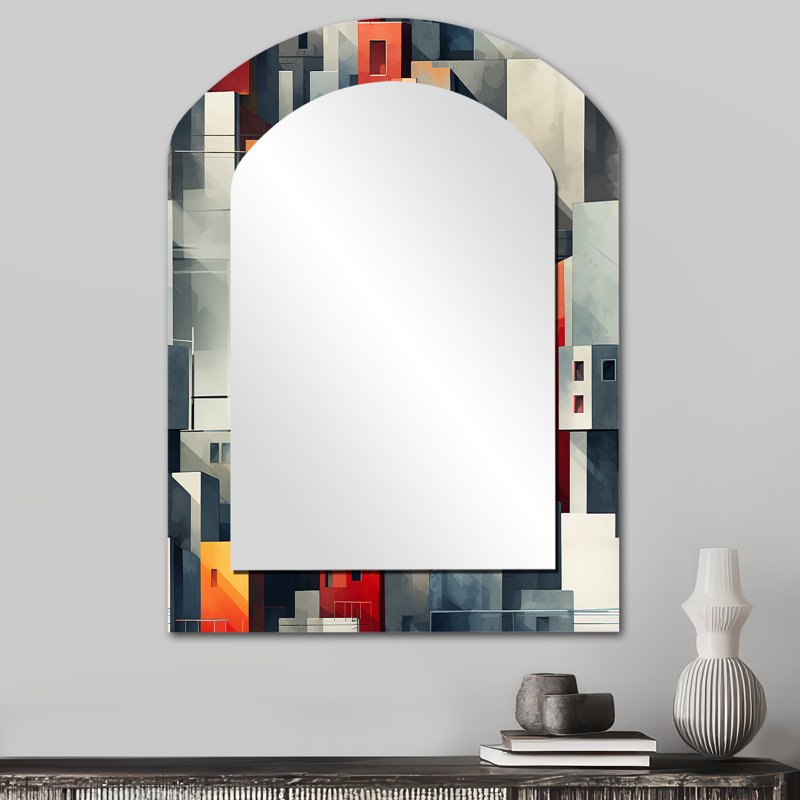 Motif de mur à rayures cubiques gris Petronella - Miroir décoratif rayé asymétrique, 34 po x 25 po