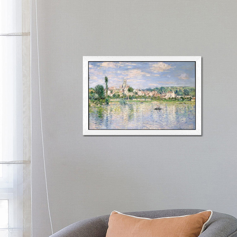 Vetheuil In Summer, 1880 by Claude Monet - Floater Frame Painting on Canvas, White Framed