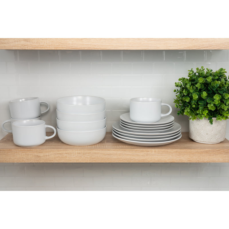 Wazee Matte 16 Piece Dinnerware Set, Service for 4, White