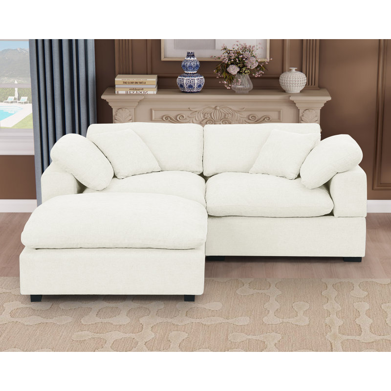 Canapé rembourré 3 pièces 79,6 "avec repose-pieds Caylob, Chenille beige
