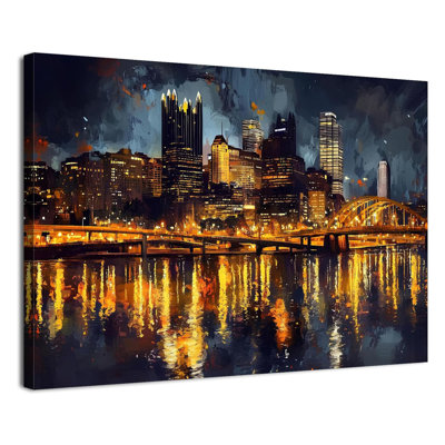 Contemporary Abstract Style City Wall Art USA Pittsburgh Skyline Wall Picture For Bedroom Pennsylvania Canvas Print America Pennsylvania Night Panoramic Painting Office Bathroom Home Decoration 24X36"