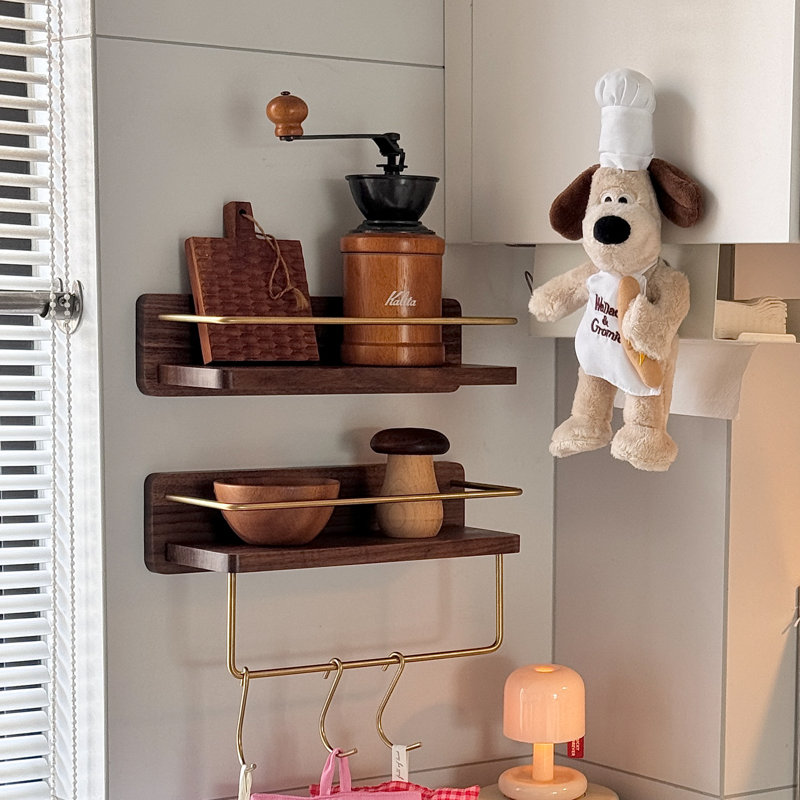 Organisateur de cuisine mural en noyer, H 4,52 po x l 11,81 po x P 4,52 po