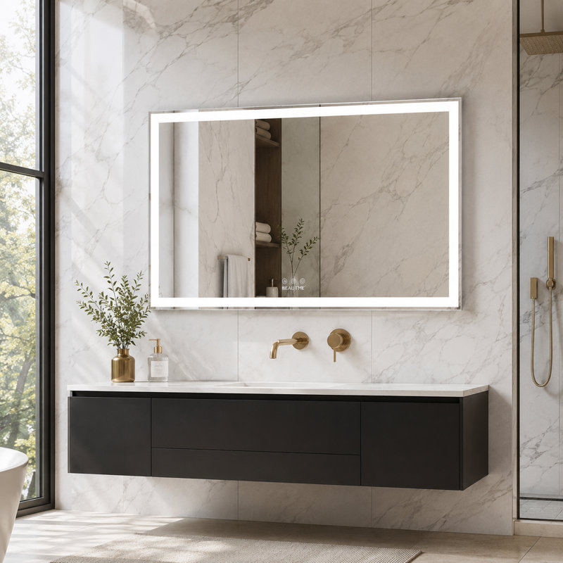 Miroir pleine longueur à DEL 60 po x 40 po - Miroir mural lumineux avec 3 modes de couleur, cadre en aluminium argenté pour la salle de bain, la chambre à coucher, le salon et le vestiaire
