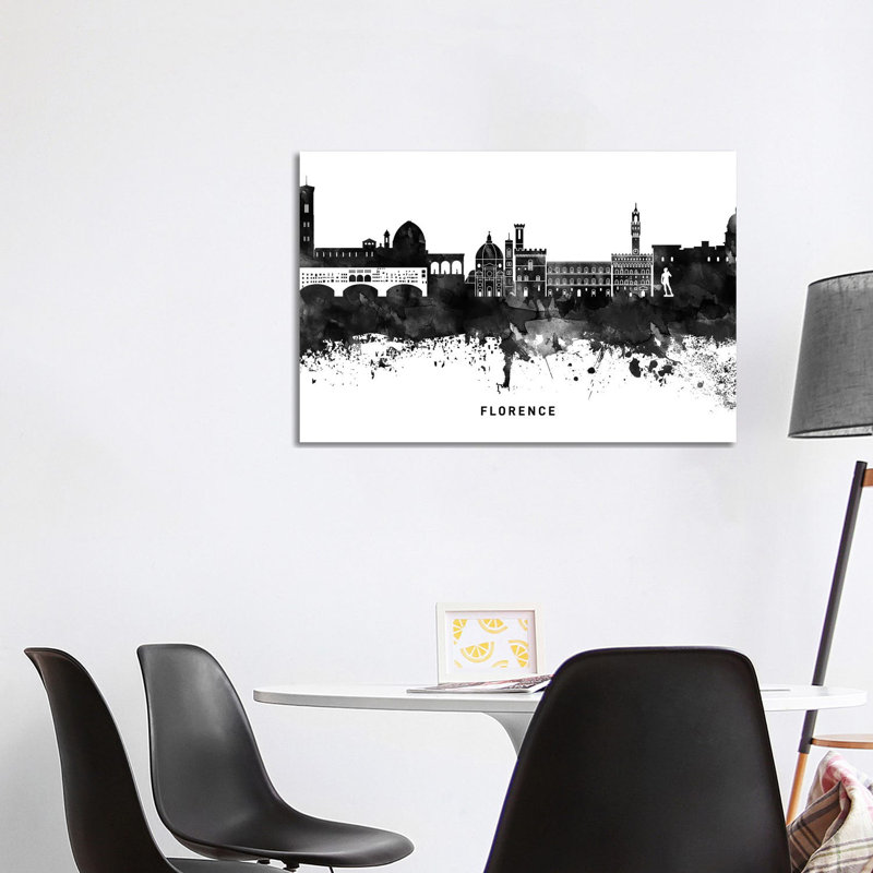 Florence Skyline Black & White 1 Piece Wrapped Canvas Wall Art, 101.6 cm H x 66.04 cm W
