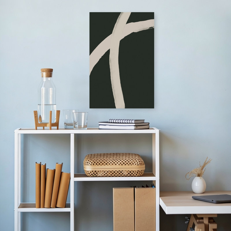 Curved Contrast Lines Abstract Contemporary Minimalist Wall Art Print 1 Piece Wrapped Canvas Wall Art, 45.72cm H x 30.48cm W