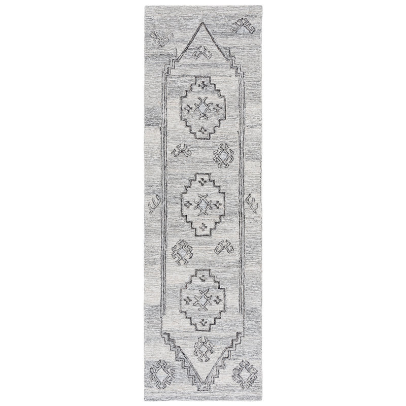 Metro 385 Hand Tufted Wool/Cotton Moroccan Rug in Gray/Black, Runner 2'3" x 8'