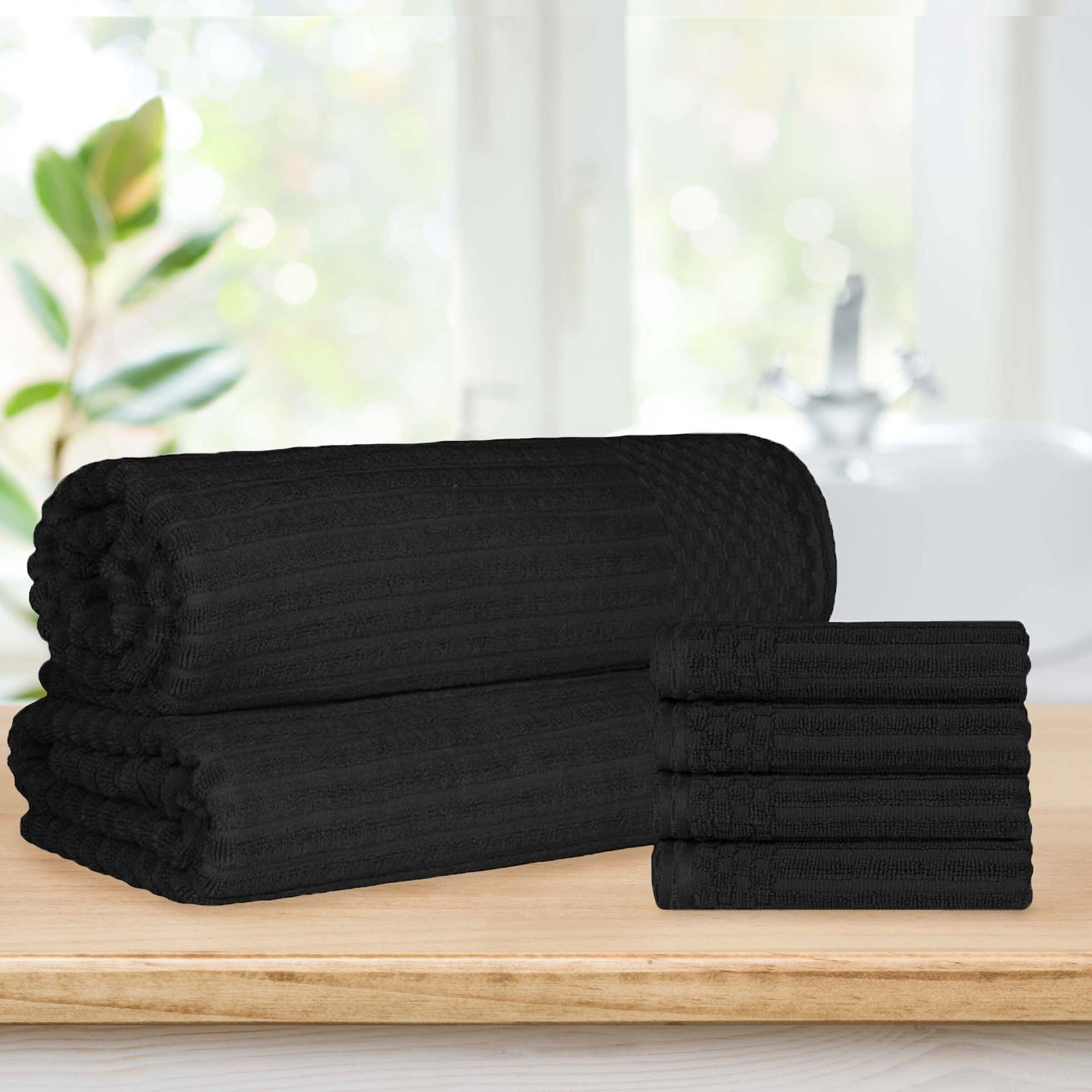 Keshayla 6-Piece Ribbed Cotton Towel Set, Black