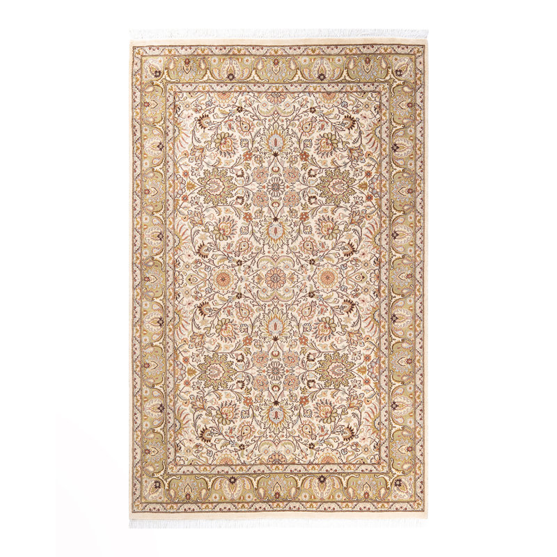 Hand-Knotted Beige Wool Traditional 4' x 6' Area Rug