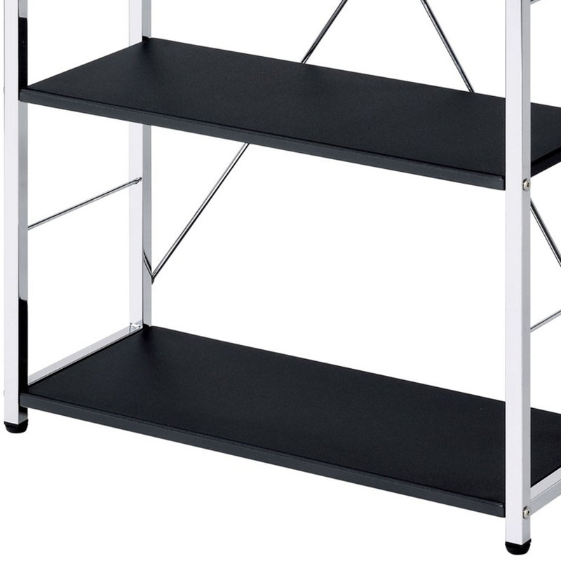 Tennos 3-Shelf Rectangular Bookshelf, Black/Chrome, (5 Shelves) 42" H x 24" W x 11" D