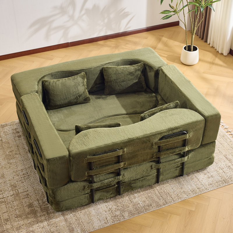 Canapé-lit pliant de 71 pouces, canapé-lit moelleux, canapé-lit convertible en mousse haute densité, canapé-lit pliant au sol, convient au salon, à la chambre d'amis, à la chambre à coucher, à l'ensemble modulaire, vert
