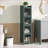 Cabinets, Modern Forest Green Iron + Glass Four-tier Glass Door Cabinet with Five-tier Storage | 13.8Lx14.2Wx60.6H | Contemporary | Entryway-149769829