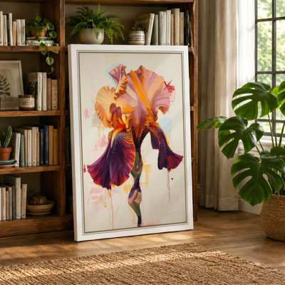 Iris in Gold and Purple Botanical - Wrapped Canvas