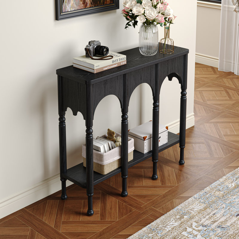 39" Solid Wood Console Table With Arch Design, Black