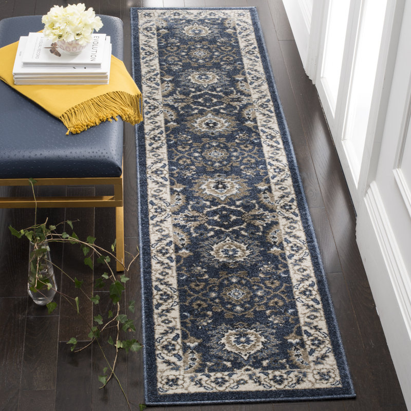 Tapis oriental bleu foncé / gris Arthur, Tapis de couloir 2 pi x 10 pi