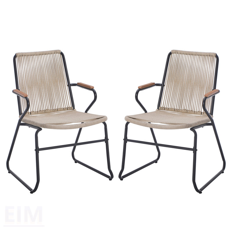 Ensemble de 2 chaises d'extérieur modernes MOONSTONE CHAIR avec armature en corde durable et armature en fer pour un confort élégant