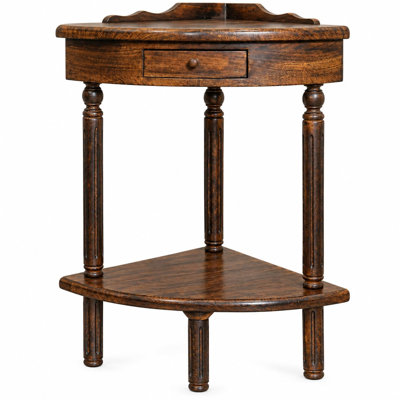 Table d'appoint en coin en bois massif, 16 po x 22 po x 31 po, tiroir, finition brûlée