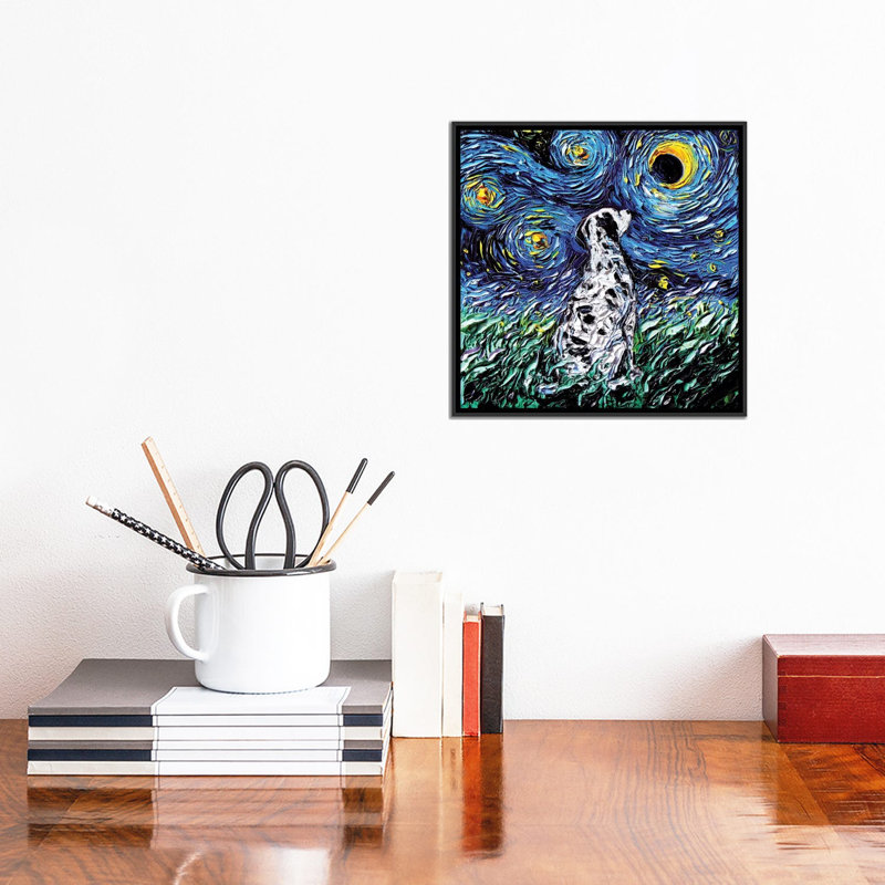 «Dalmatian Night» par Aja Trêves - reproduction d'art, H 12 po x l 12 po x P 1,5 po, Toile avec cadre noir, Pas de tapis