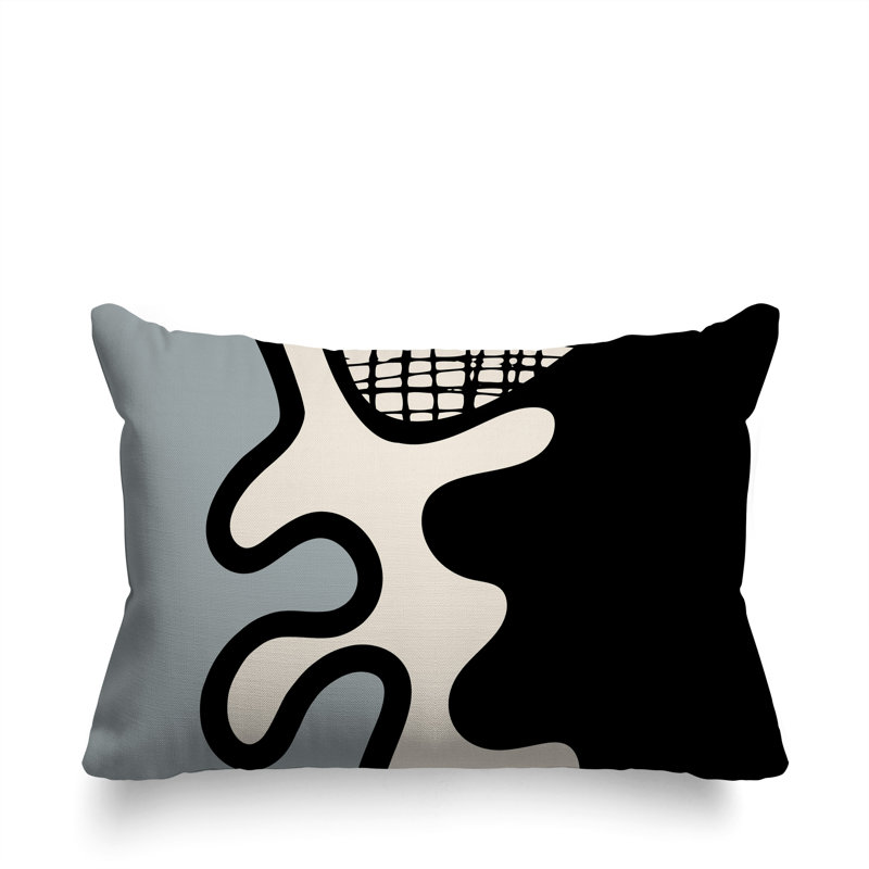 Oreiller rectangulaire réversible intérieur / extérieur Vido, H 18 po x l 25 po, Gris / noir / blanc cassé