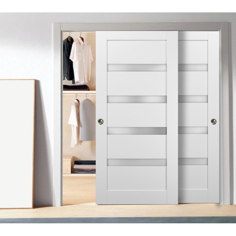 Portes blanches en verre givré Quadro avec trousse de quincaillerie d'installation, 48 po x 80 po