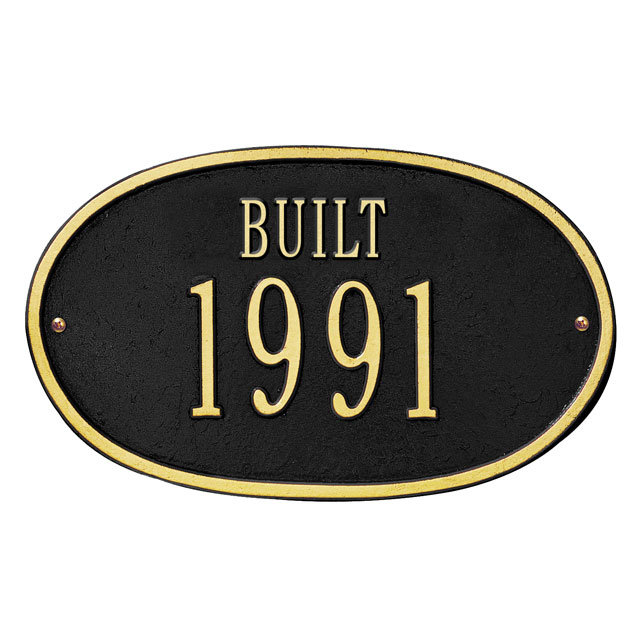 Plaque d'adresse murale sur 2 lignes Date, Noir et or, Oui
