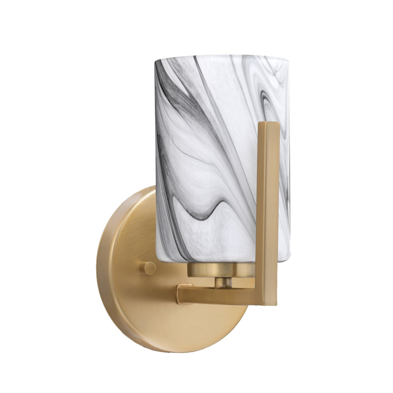 Dayberry Wall Sconce Shown With 4" Glass, Onyx Swirl Glass, New Age Brass