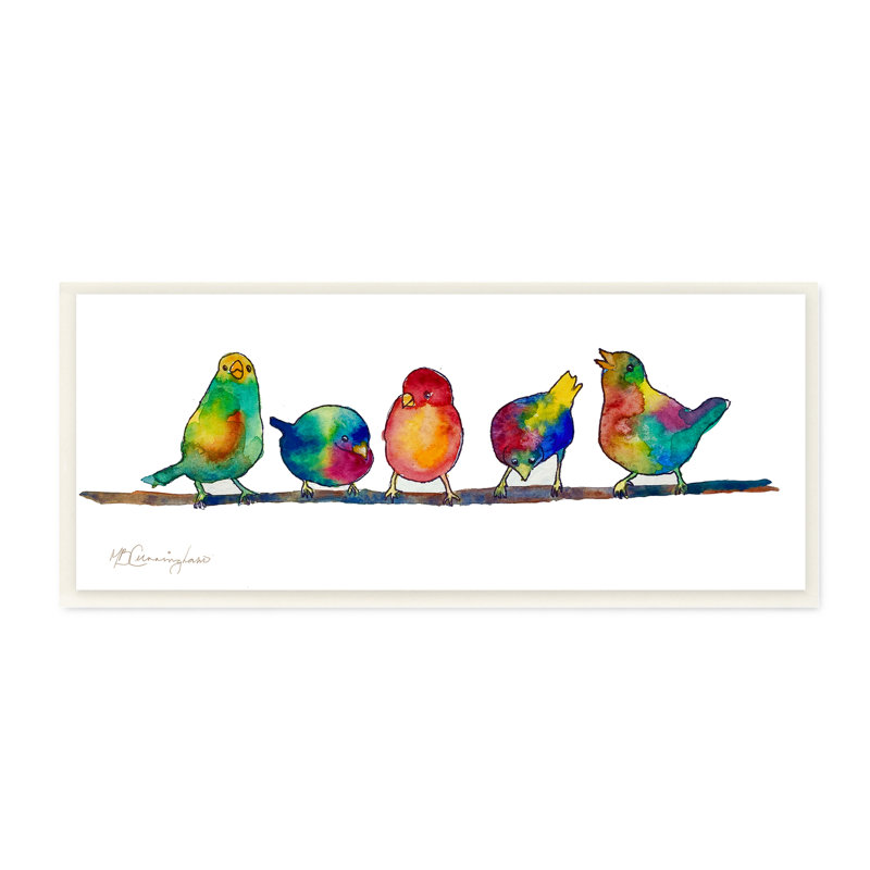 Groovy Tie Dye perruche debout, branche par MB Cunningham - Peinture, Plaque murale, H 7 po x l 17 po x P 0,5 po