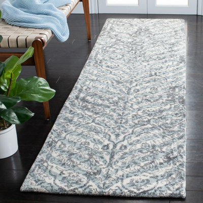 Restoration Vintage Hand Tufted Wool/Viscose Pile Damask Rug in Ivory/Sage