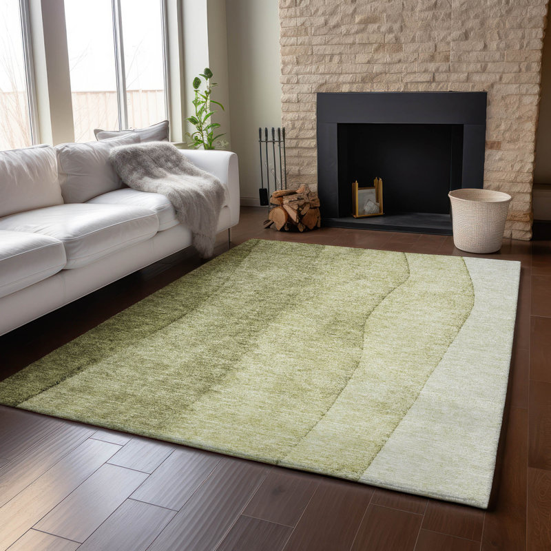 Tapis olive Prisco lavable à la machine de qualité supérieure, Rectangulaire 8 pi x 10 pi
