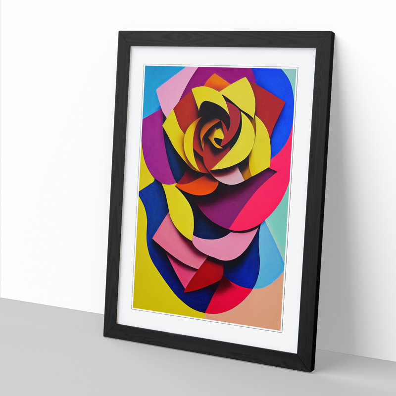 Kimbal Rose Flower Abstract - Single Picture Frame Print, 34cm H x 25cm W x 2cm D, Black