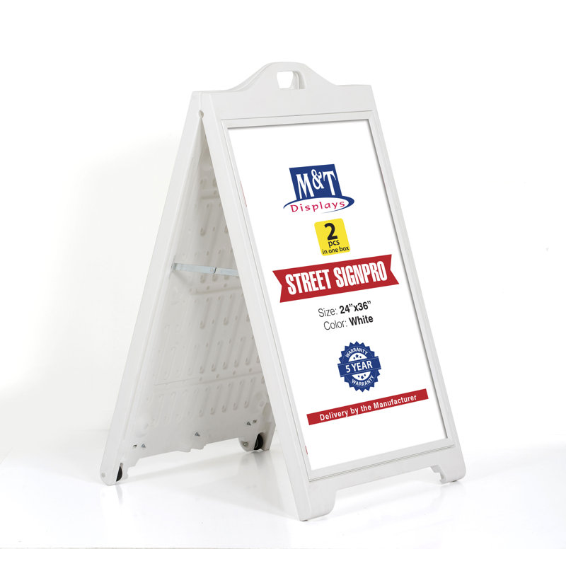 Affiche de rue sans panneau de protection 24 "x 36" avec panneau sandwich blanc à double face pliable (ensemble de 2)