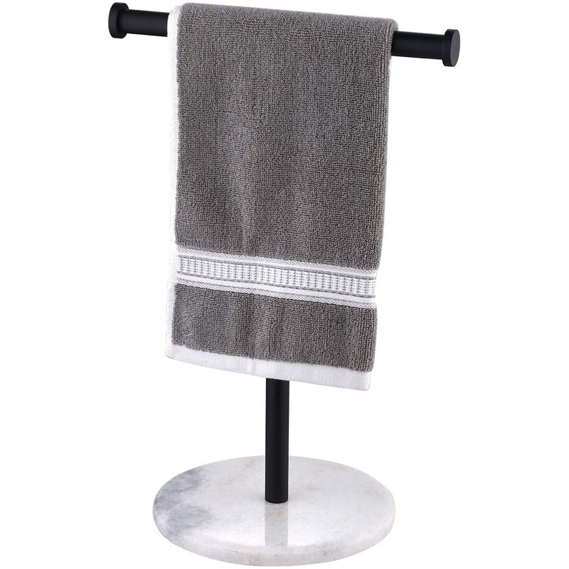  Bathroom Countertop Hand Towel Stand with Heavy Weighted Marble Base, Table-Standing Towel Rack Matte Black Stainless Steel
