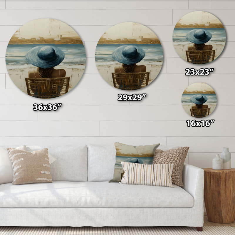 Rêverie marine en bleu - Grande affiche murale ronde en métal, style côtier, H 36 po x l 36 po