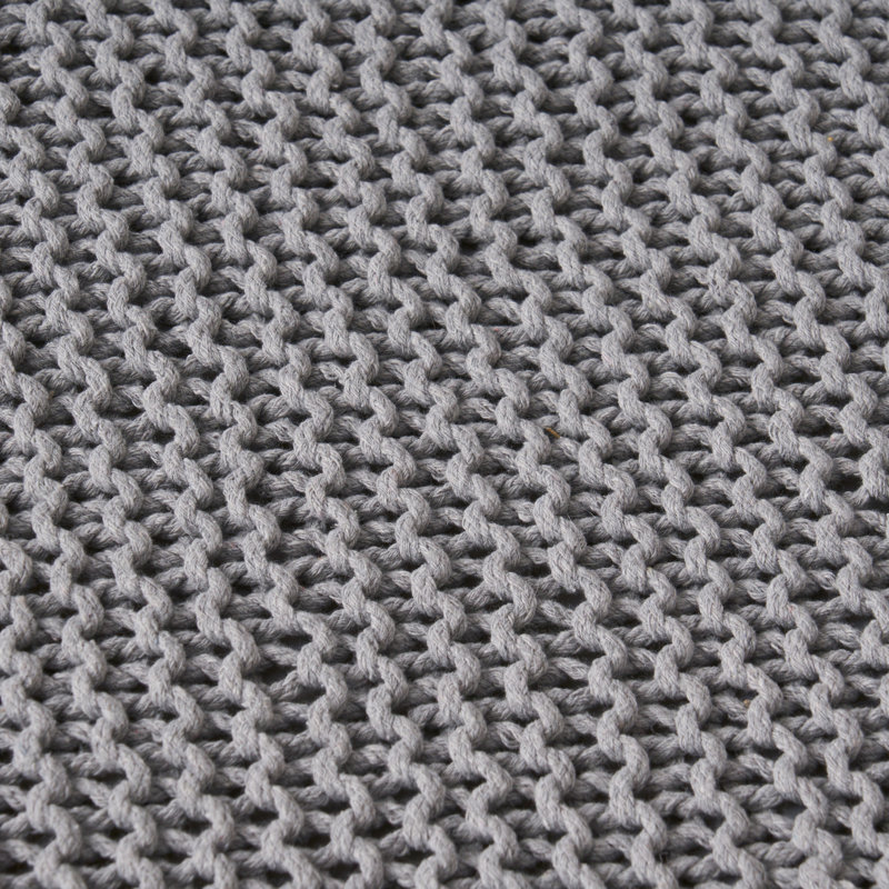 Soft Grey Cotton Knitted Foot Stool - Hand Crafted, 16.94 Inches Dimensions, Charming Presence Attractive Characteristic