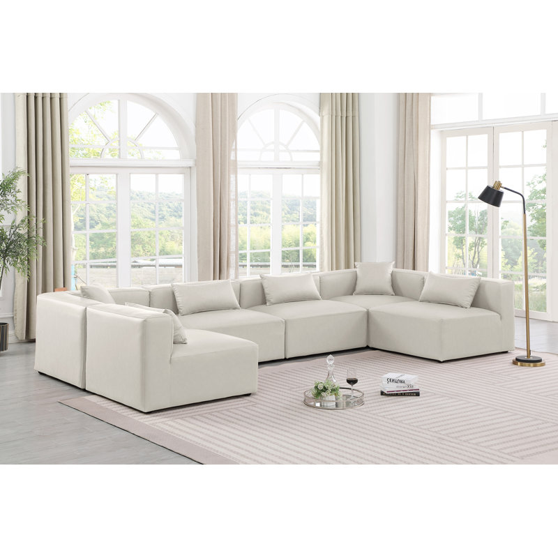 Canapé modulaire en similicuir 6 pièces Houswerth, Cuir crème végétalien