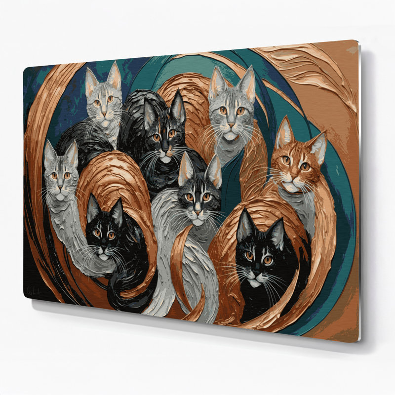 Cats German Rex, art mural en métal brun, H 11 po x l 14 po