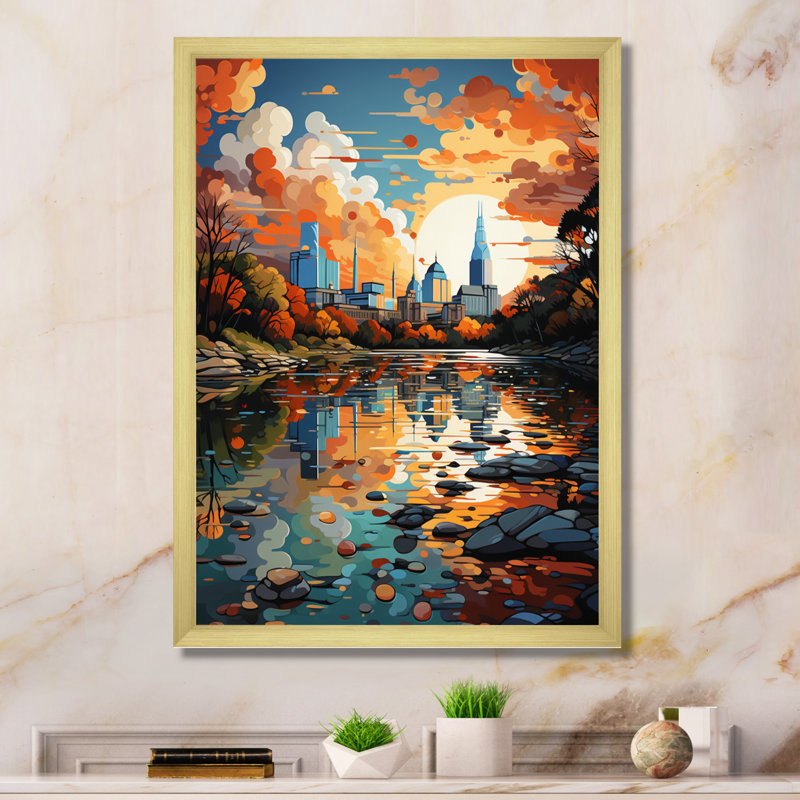 «City Austin Popart II», reproduction sur toile, H 32 po x l 24 po x P 1 po, Encadrement doré