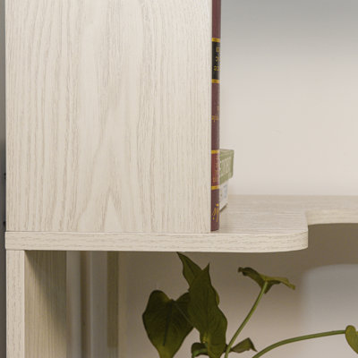 Bibliothèque de coin autoportante en L de 90 cm (35,43 po) à 5 niveaux pour salon, chambre à coucher, bureau à domicile, bibliothèque en bois avec panneau anti-chute et dispositif anti-basculement, tablette ouverte