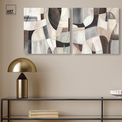 Above and Beyond Diptych Acrylic Print Beige Wall Decor Set by Art Remedy, Ready to Hang, 16 x 16