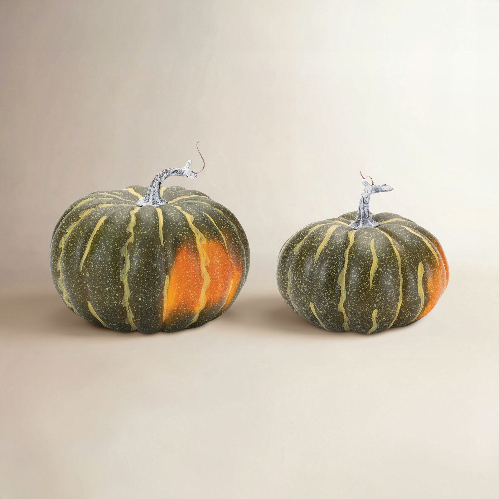 Foam Pumpkin Décor (Set of 2), 5" H x 6.25" W x 6.25" D, Green