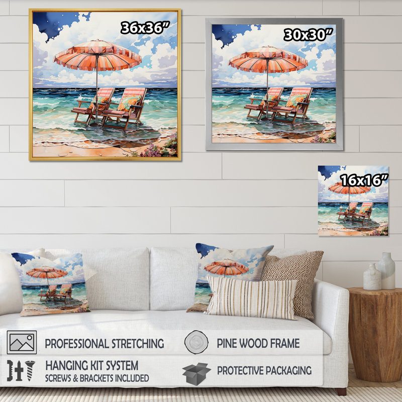 " Beach Chairs Dream III ", 36" H x 36" W x 1.5" D, Wrapped Canvas