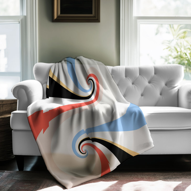 Motif Groovy - 1 pièce Sherpa Premium, Grand lit, Blanc / bleu / rouge abstrait