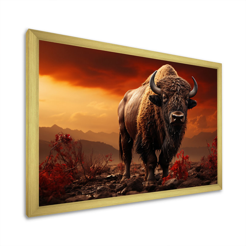 " Bison Silent Strength II ", Gold Picture Framed, 16" H x 32" W x 1" D