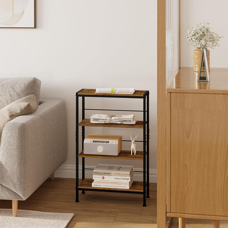 Shelf, Recess Shelf With 4 Levels, Kitchen Shelf, Spice Rack, Standing Shelf, Ladder Shelf, Narrow For Kitchen, Living Room, Wood Material Metal, White Light Oak, 50 X 78 X 20 Cm
