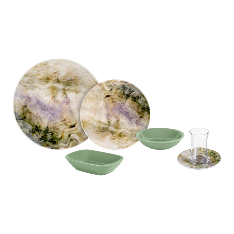 Ensemble de petit déjeuner (25 pièces), Vert, Abstrait