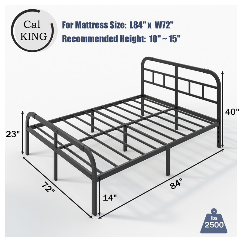 14'' High Metal Platform Bed Frame With Headboard And Footboard, Underbed Storage, Industrial Style, California King