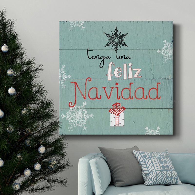 Feliz Navidad - Toile tendue avec châssis de qualité supérieure, prête à être accrochée, H 10 po x l 10 po x P 1,5 po