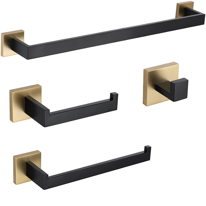 Ensemble de quincaillerie de salle de bain 4 pièces, Or brossé / noir mat
